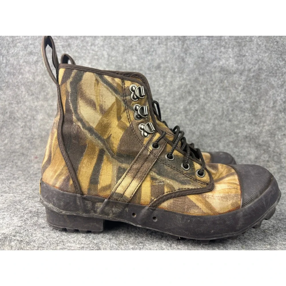 Cabelas Hunting Boots Mens 9 Brown‎ Advantage Wetlands Camo Steel Shank Canvas